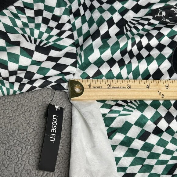 Nike Shirt Womens Medium Green Black Checkered Loose Fit Cropped Long Sleeve - Picture 8 of 14